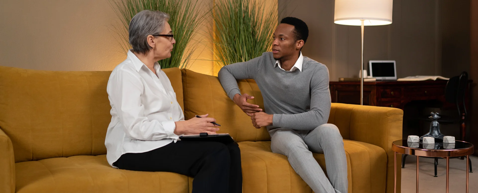 Adult in a welcoming therapy session